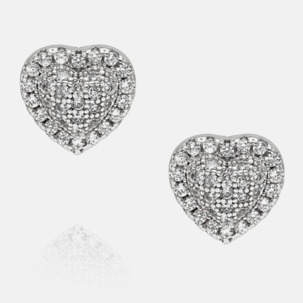 CZ Pave Silver Heart Stud Earrings